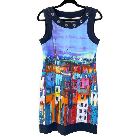 Simply Art by Dolcezza Paris Graphic Dress S Blue Wearable Art Grommet Unique - Picture 1 of 10